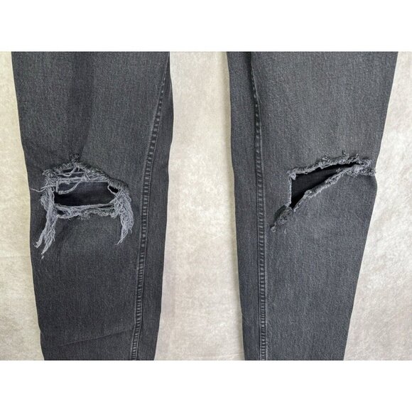 Abercrombie & Fitch Jeans 28/6L Black 90s Straight Ultra High Rise Distressed - Picture 3 of 10